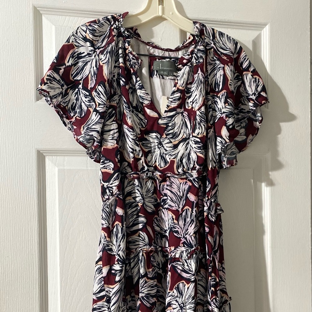 @@@ ANTHROPOLOGY @@@ Anthropology mini dress printed a Wine/ Bordered.
